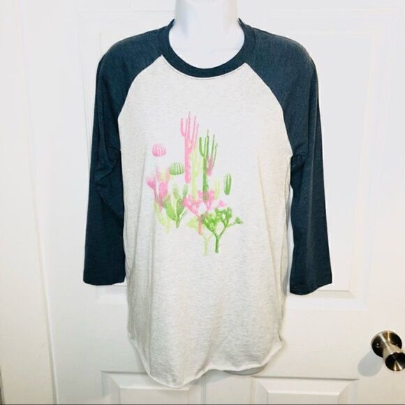 Modcloth Raglan Tee Dessert Cacti Print Grey Blue XS - Picture 6 of 11